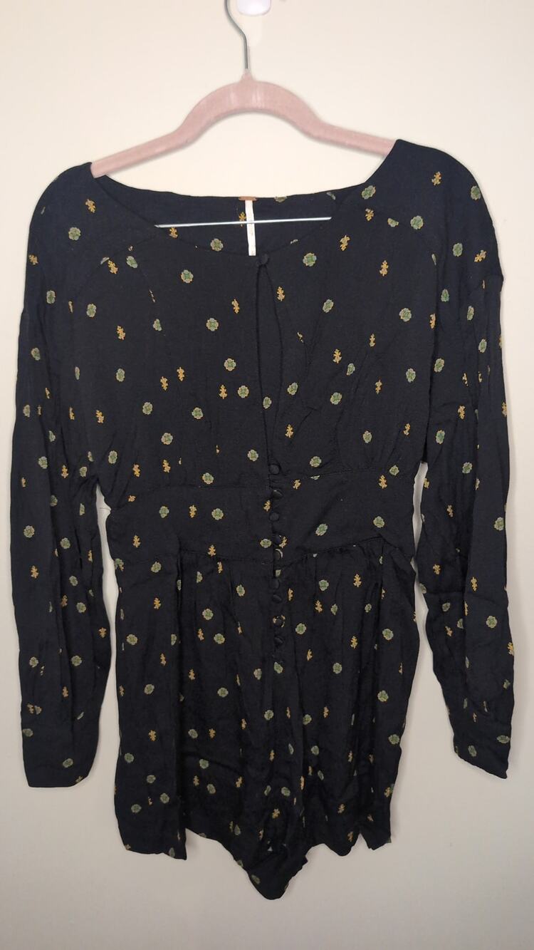 Free People Floral Long Sleeve Romper Small Boho Festival